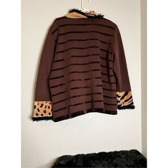 Jack B Quick Cardigan Sweater Womens 3x Brown Cheetah Button-up - Picture 4 of 5